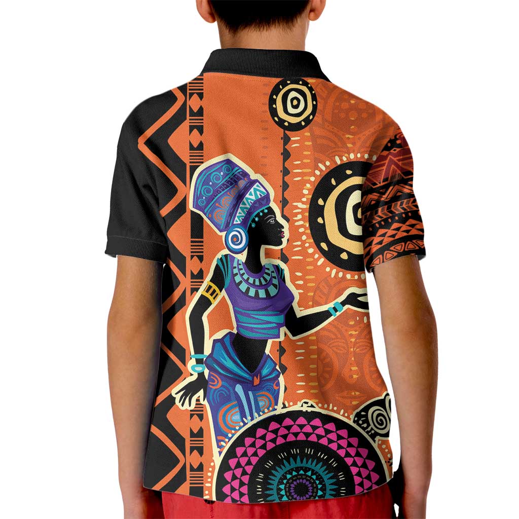 African Woman In Ethnic Dress Kid Polo Shirt Ethnic Geometric Patterns - Wonder Print Shop