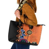 African Woman In Ethnic Dress Leather Tote Bag Ethnic Geometric Patterns - Wonder Print Shop