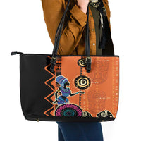 African Woman In Ethnic Dress Leather Tote Bag Ethnic Geometric Patterns - Wonder Print Shop
