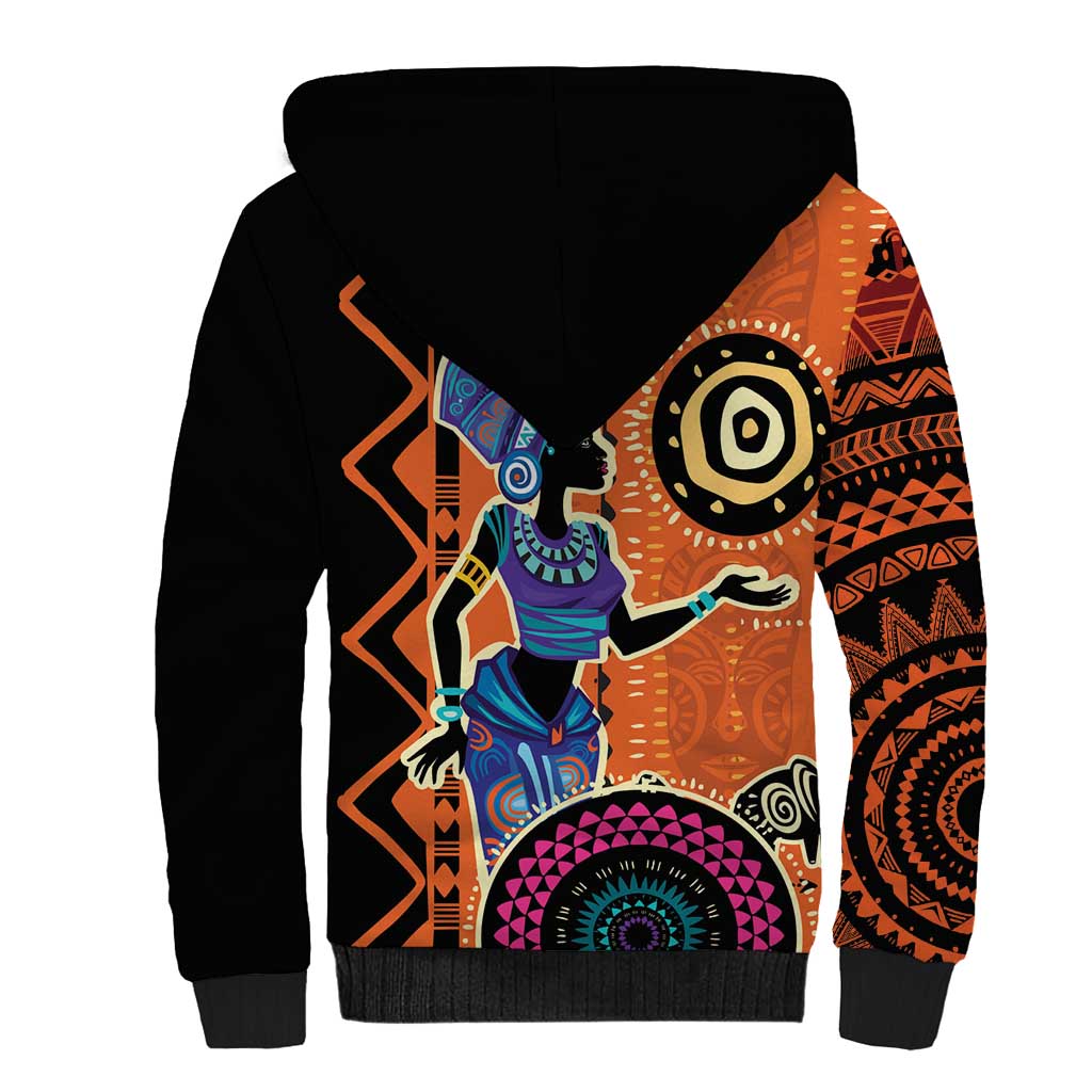 African Woman In Ethnic Dress Sherpa Hoodie Ethnic Geometric Patterns - Wonder Print Shop