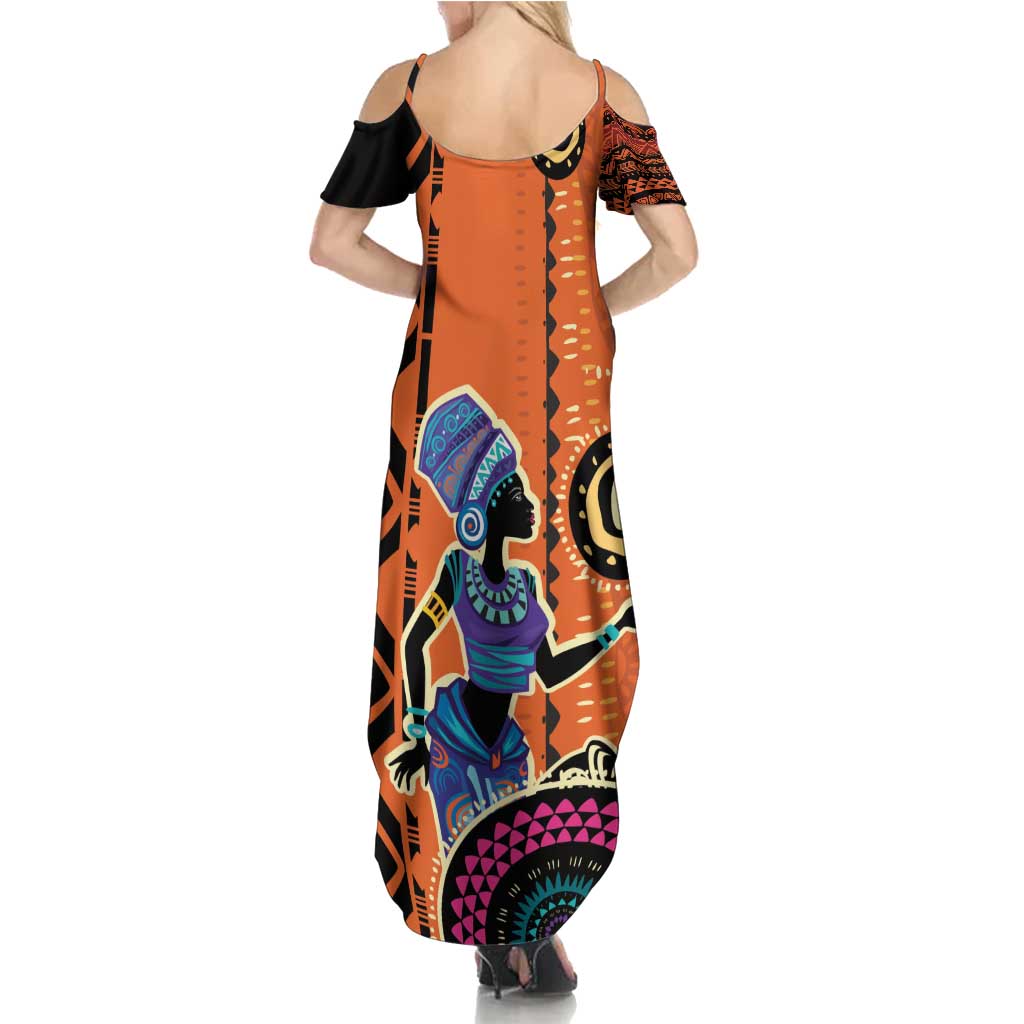 African Woman In Ethnic Dress Summer Maxi Dress Ethnic Geometric Patterns - Wonder Print Shop