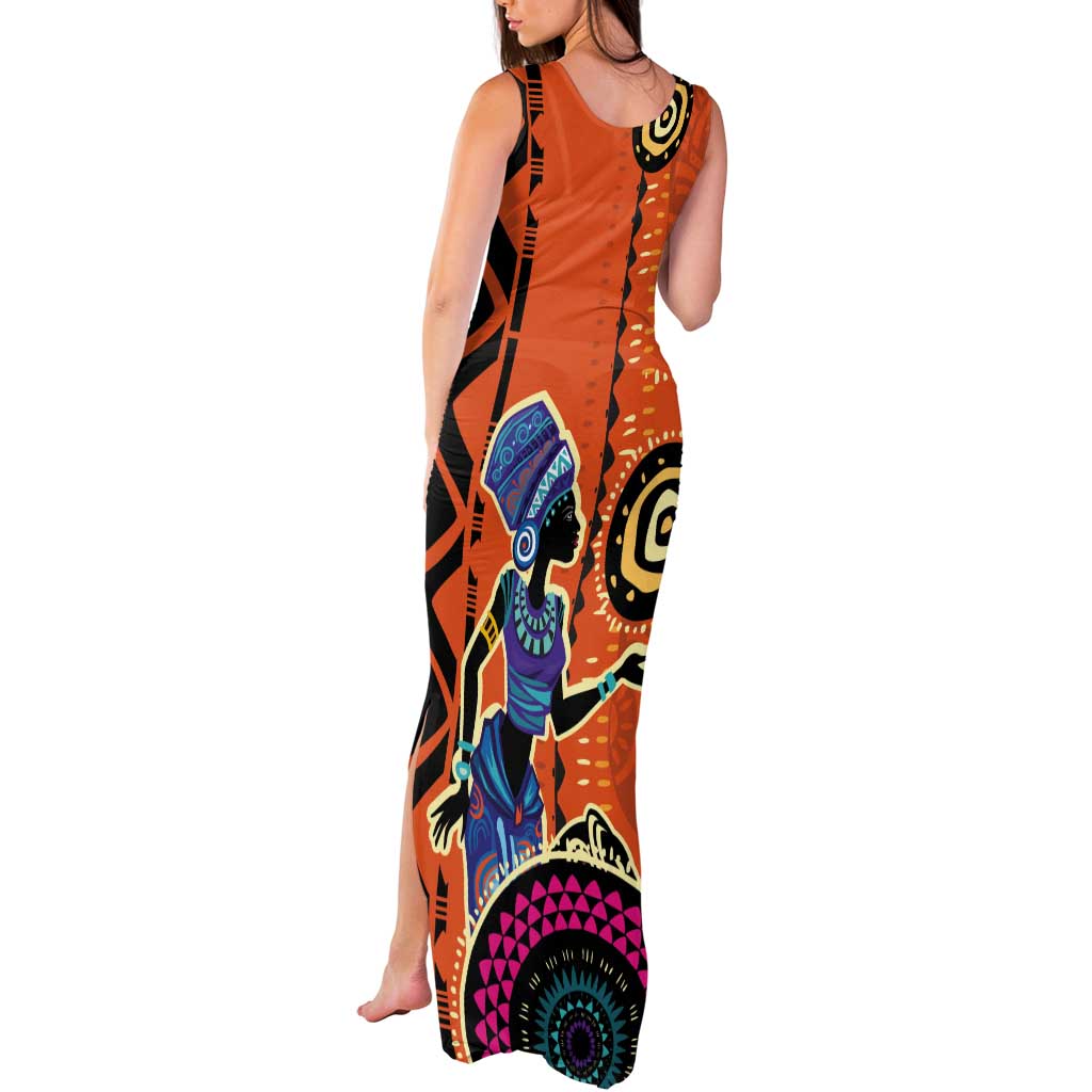 African Woman In Ethnic Dress Tank Maxi Dress Ethnic Geometric Patterns - Wonder Print Shop