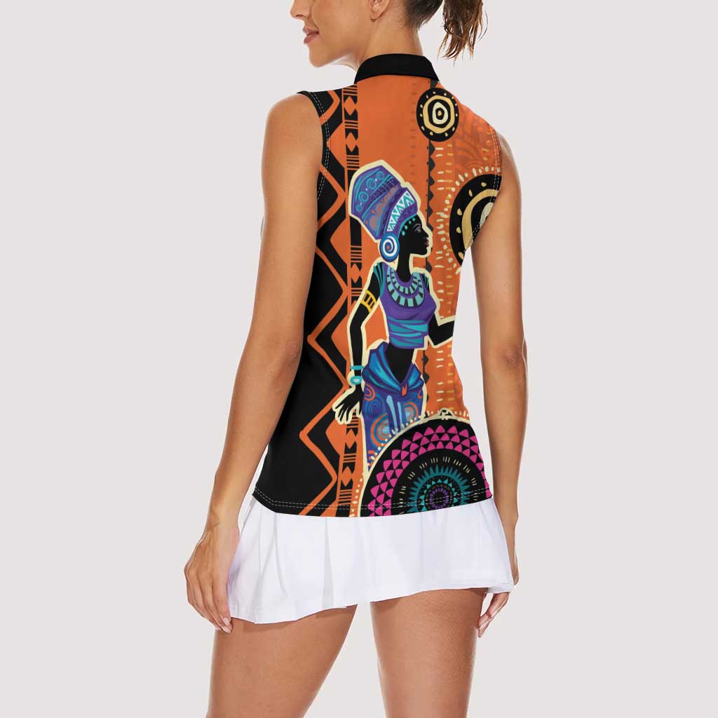 African Woman In Ethnic Dress Women Sleeveless Polo Shirt Ethnic Geometric Patterns - Wonder Print Shop