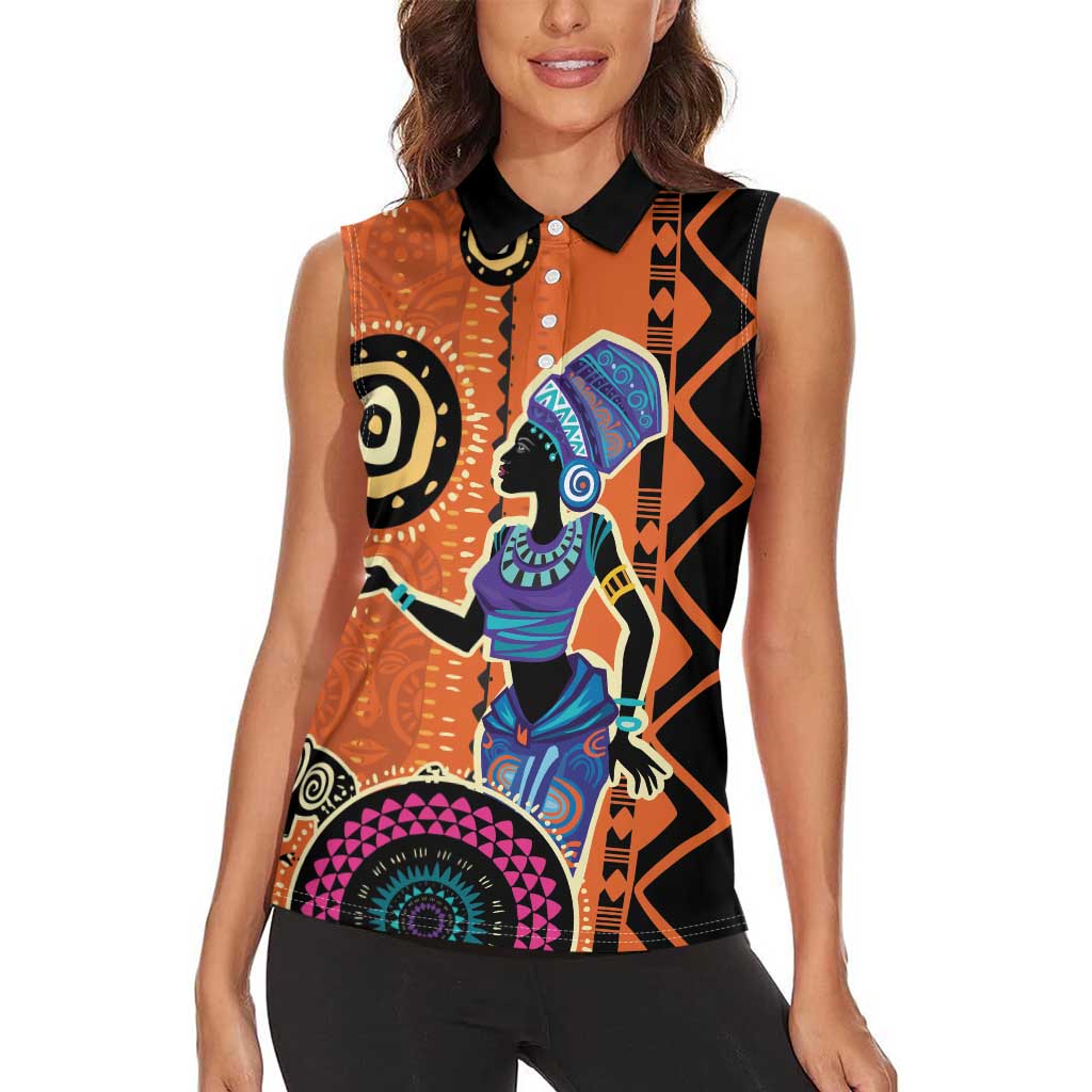 African Woman In Ethnic Dress Women Sleeveless Polo Shirt Ethnic Geometric Patterns - Wonder Print Shop