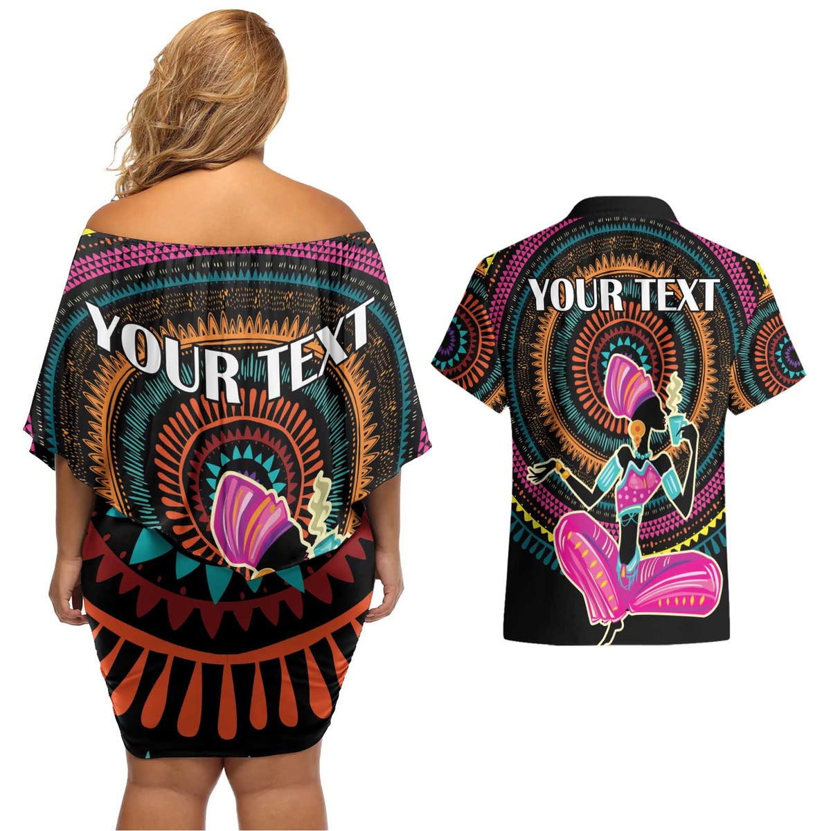 Personalized Africa Couples Matching Off Shoulder Short Dress and Hawaiian Shirt Beautiful Black Woman - Wonder Print Shop
