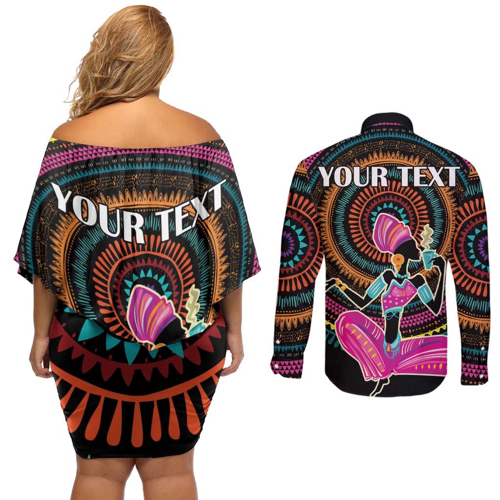 Personalized Africa Couples Matching Off Shoulder Short Dress and Long Sleeve Button Shirt Beautiful Black Woman - Wonder Print Shop