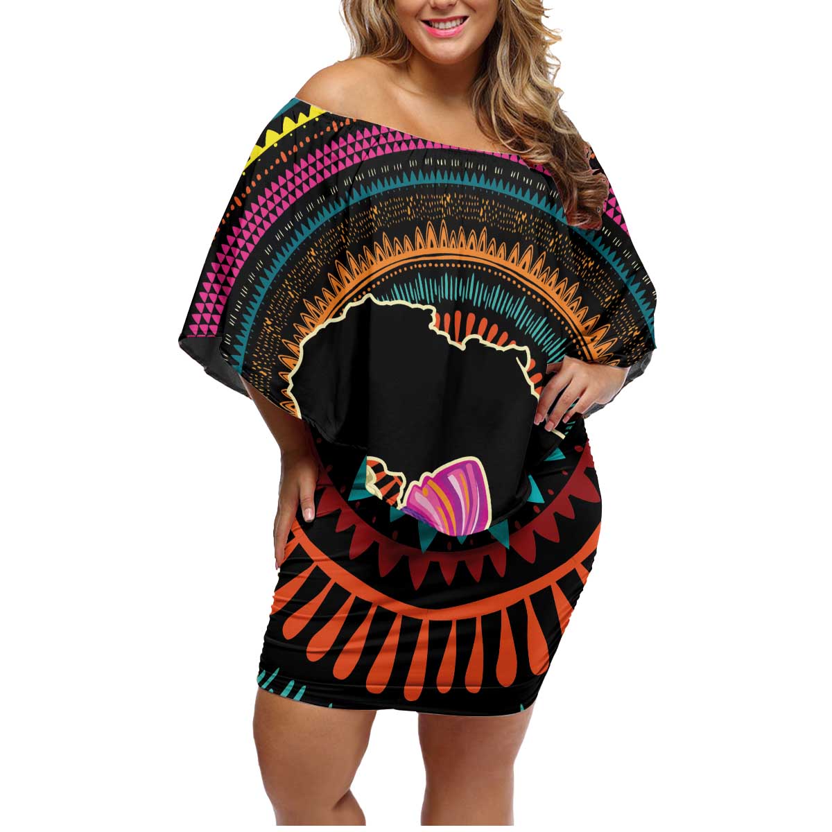 Personalized Africa Family Matching Off Shoulder Short Dress and Hawaiian Shirt Beautiful Black Woman - Wonder Print Shop