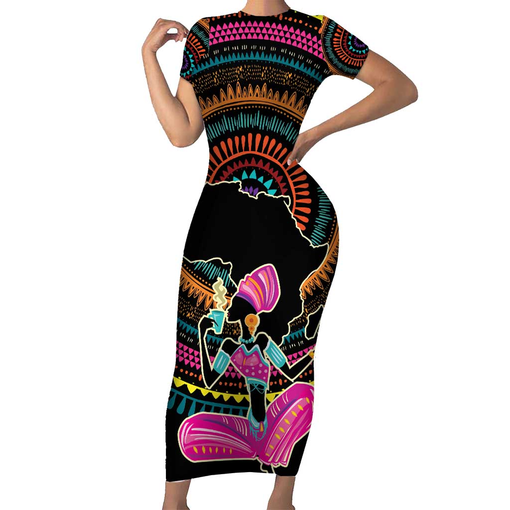 Personalized Africa Family Matching Short Sleeve Bodycon Dress and Hawaiian Shirt Beautiful Black Woman - Wonder Print Shop