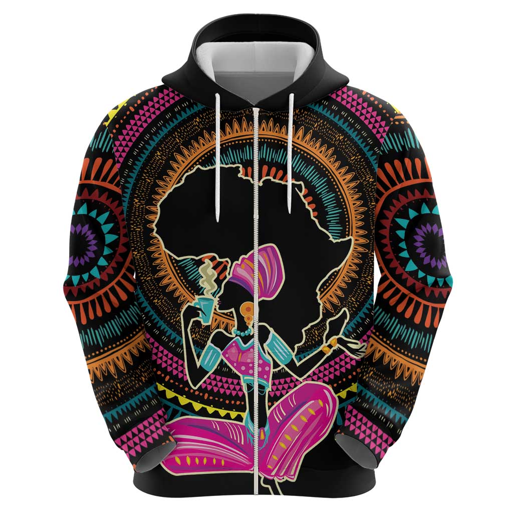 Personalized Africa Zip Hoodie Beautiful Black Woman - Wonder Print Shop