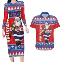Croatia Christmas Couples Matching Long Sleeve Bodycon Dress and Hawaiian Shirt Djed Bozicnjak Hrvatska - Wonder Print Shop