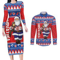 Croatia Christmas Couples Matching Long Sleeve Bodycon Dress and Long Sleeve Button Shirt Djed Bozicnjak Hrvatska - Wonder Print Shop