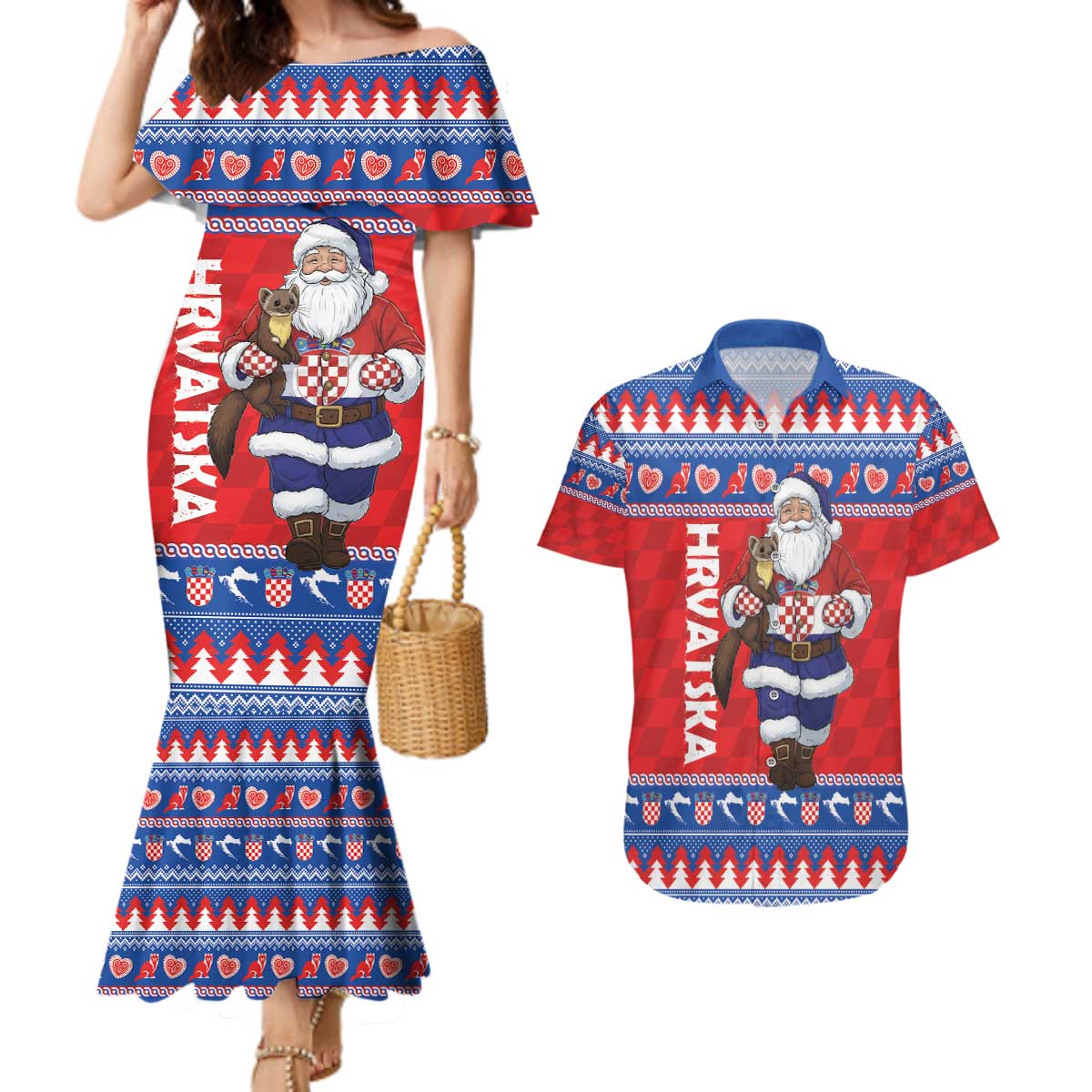 Croatia Christmas Couples Matching Mermaid Dress and Hawaiian Shirt Djed Bozicnjak Hrvatska - Wonder Print Shop