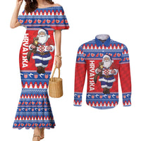 Croatia Christmas Couples Matching Mermaid Dress and Long Sleeve Button Shirt Djed Bozicnjak Hrvatska - Wonder Print Shop