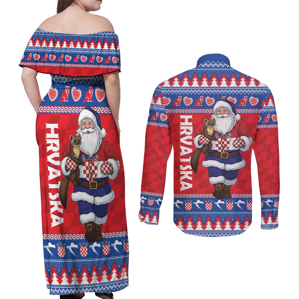 Croatia Christmas Couples Matching Off Shoulder Maxi Dress and Long Sleeve Button Shirt Djed Bozicnjak Hrvatska - Wonder Print Shop