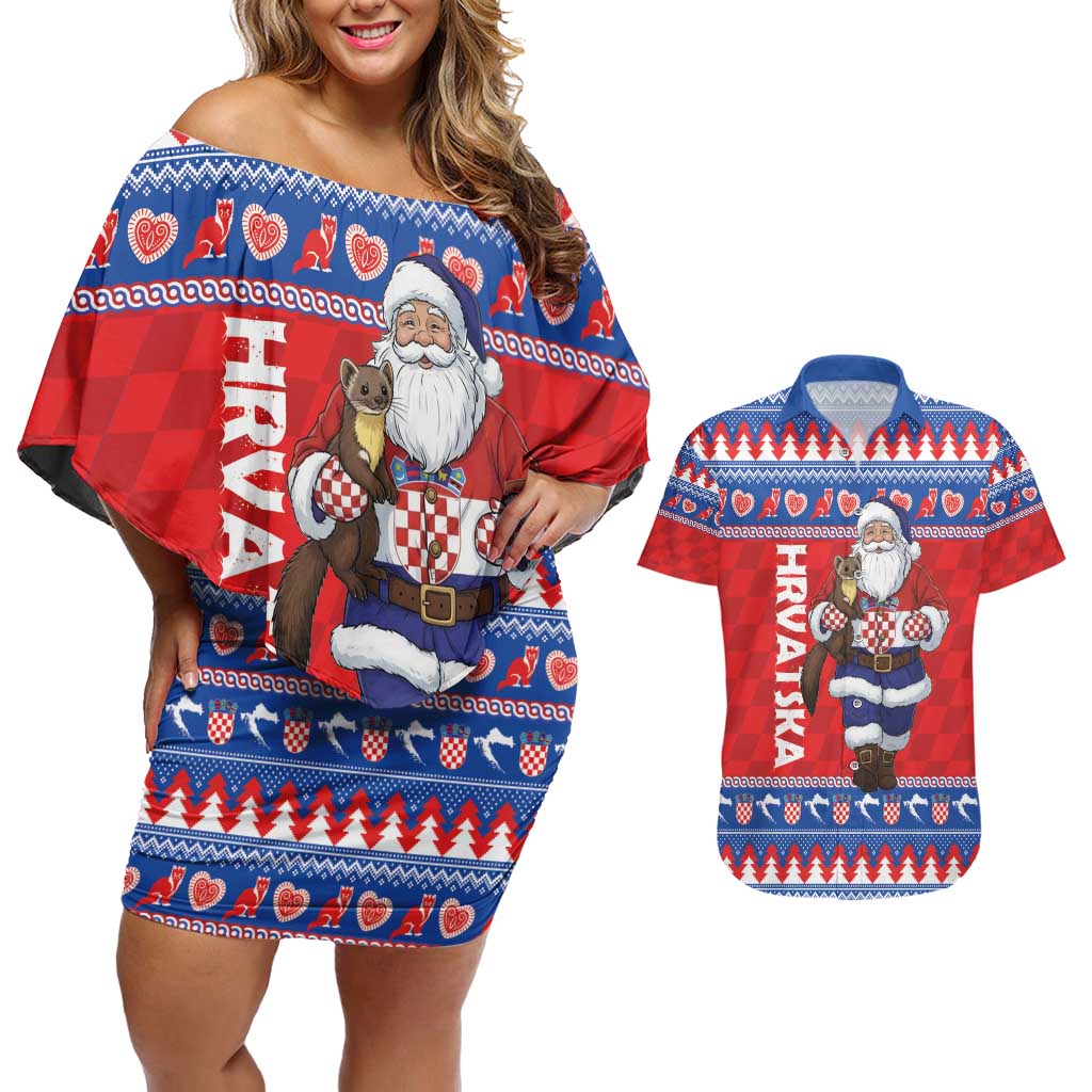 Croatia Christmas Couples Matching Off Shoulder Short Dress and Hawaiian Shirt Djed Bozicnjak Hrvatska - Wonder Print Shop