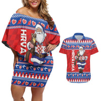 Croatia Christmas Couples Matching Off Shoulder Short Dress and Hawaiian Shirt Djed Bozicnjak Hrvatska - Wonder Print Shop