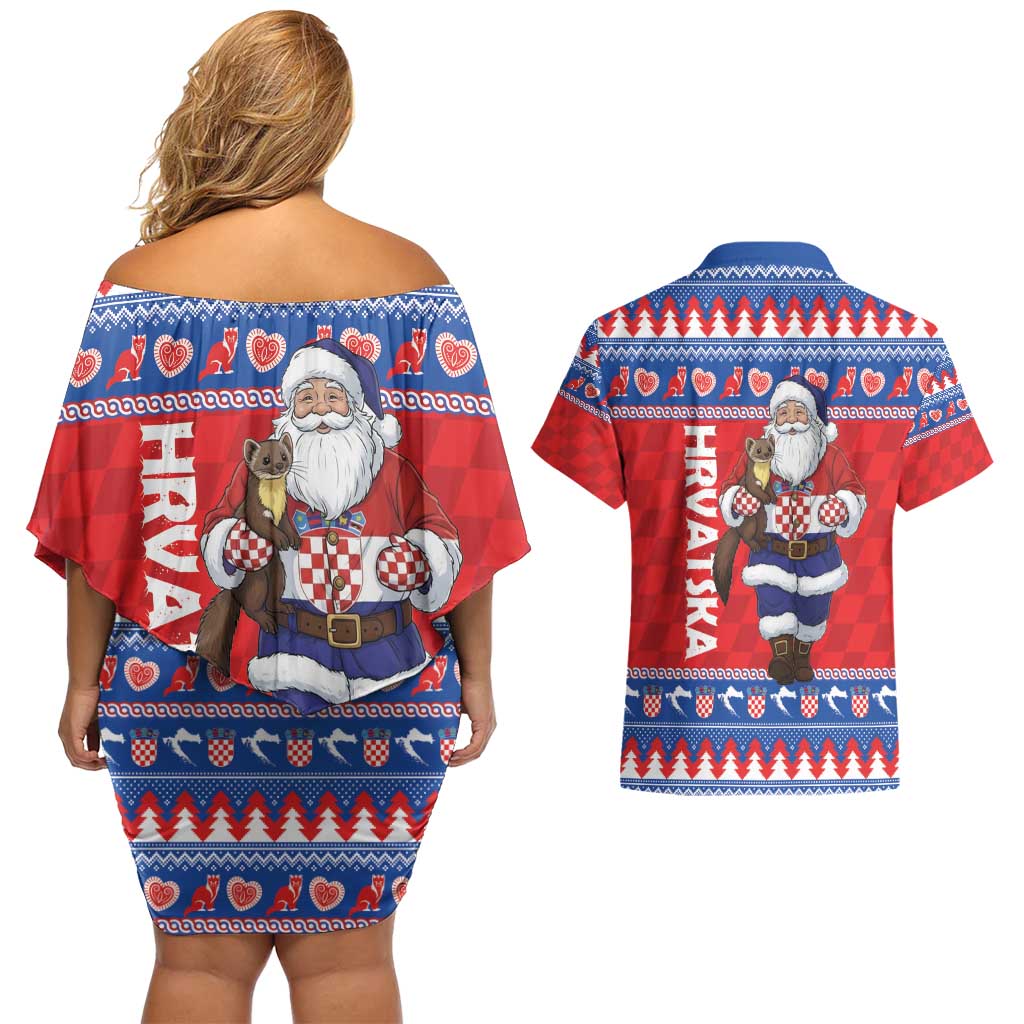 Croatia Christmas Couples Matching Off Shoulder Short Dress and Hawaiian Shirt Djed Bozicnjak Hrvatska - Wonder Print Shop