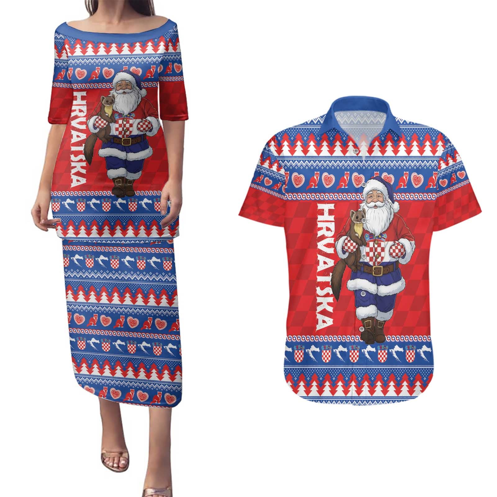 Croatia Christmas Couples Matching Puletasi and Hawaiian Shirt Djed Bozicnjak Hrvatska - Wonder Print Shop