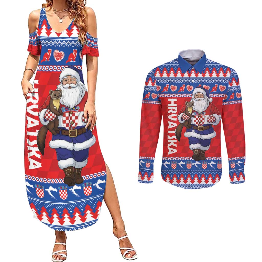 Croatia Christmas Couples Matching Summer Maxi Dress and Long Sleeve Button Shirt Djed Bozicnjak Hrvatska - Wonder Print Shop