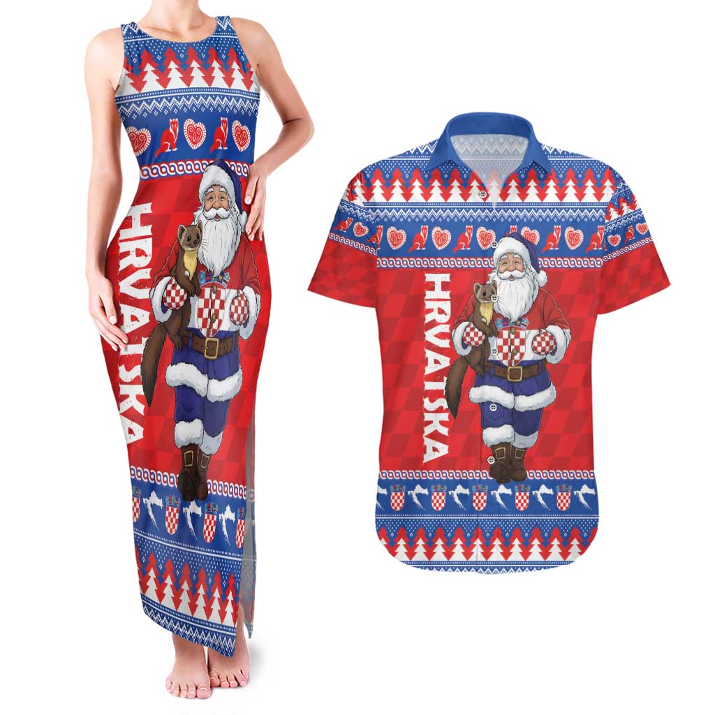 Croatia Christmas Couples Matching Tank Maxi Dress and Hawaiian Shirt Djed Bozicnjak Hrvatska - Wonder Print Shop