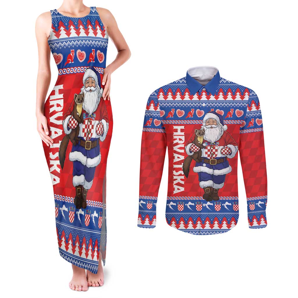 Croatia Christmas Couples Matching Tank Maxi Dress and Long Sleeve Button Shirt Djed Bozicnjak Hrvatska - Wonder Print Shop