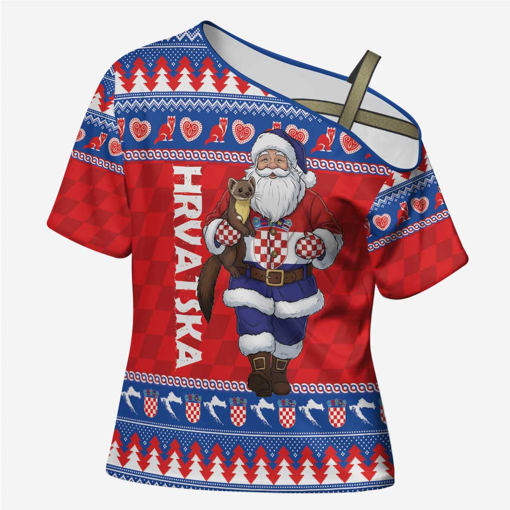 Croatia Christmas Cross Shoulder Shirt Djed Bozicnjak Hrvatska - Wonder Print Shop