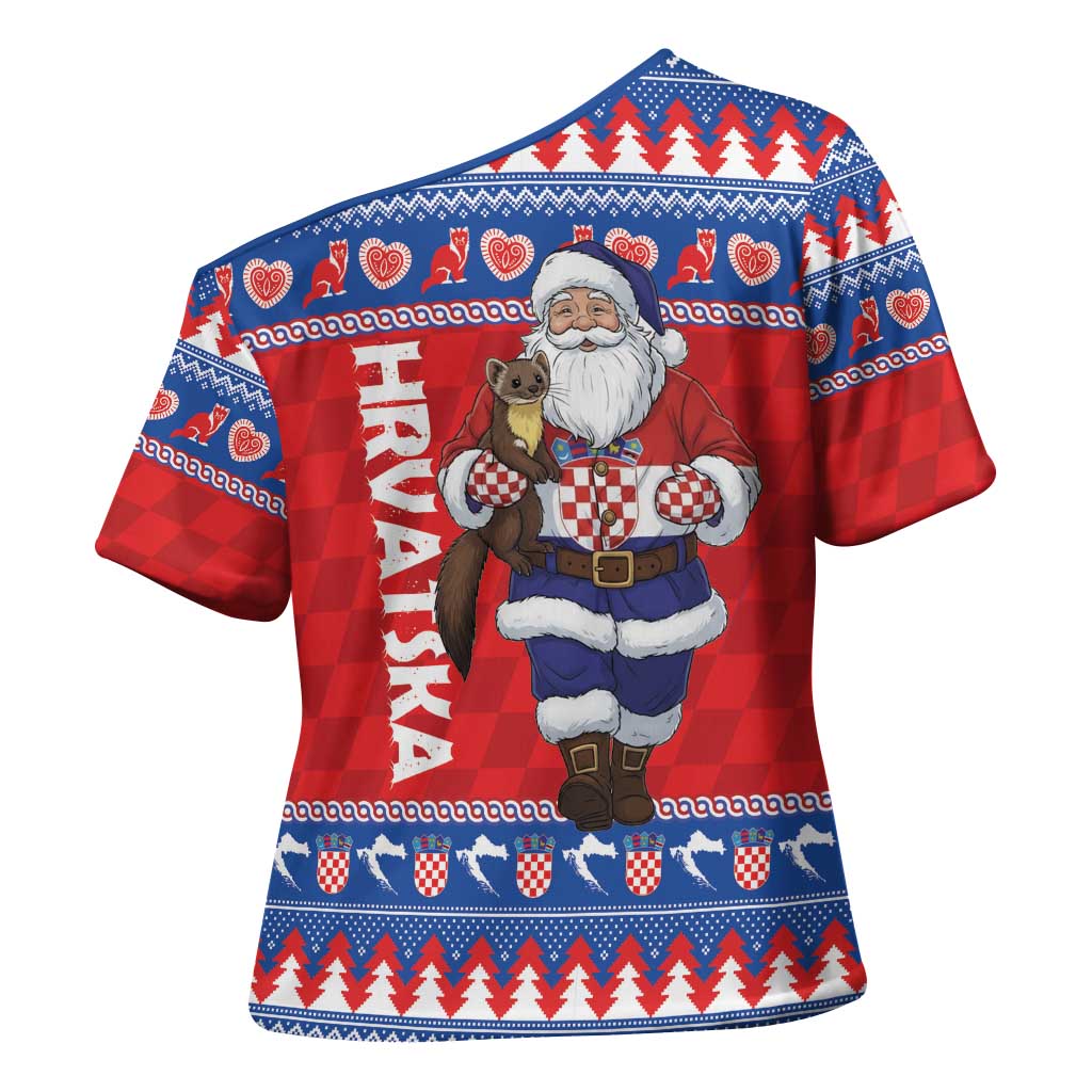 Croatia Christmas Cross Shoulder Shirt Djed Bozicnjak Hrvatska - Wonder Print Shop