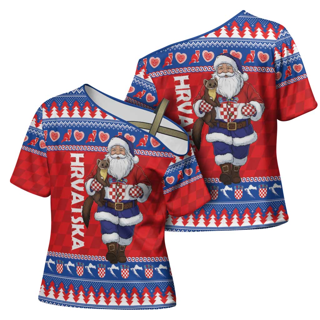Croatia Christmas Cross Shoulder Shirt Djed Bozicnjak Hrvatska - Wonder Print Shop