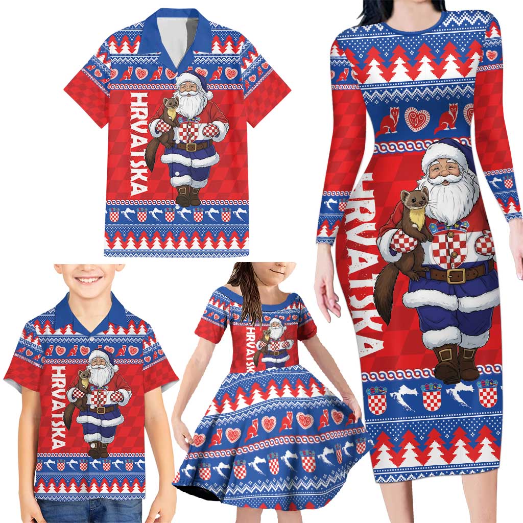 Croatia Christmas Family Matching Long Sleeve Bodycon Dress and Hawaiian Shirt Djed Bozicnjak Hrvatska - Wonder Print Shop