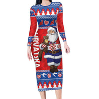 Croatia Christmas Family Matching Long Sleeve Bodycon Dress and Hawaiian Shirt Djed Bozicnjak Hrvatska - Wonder Print Shop