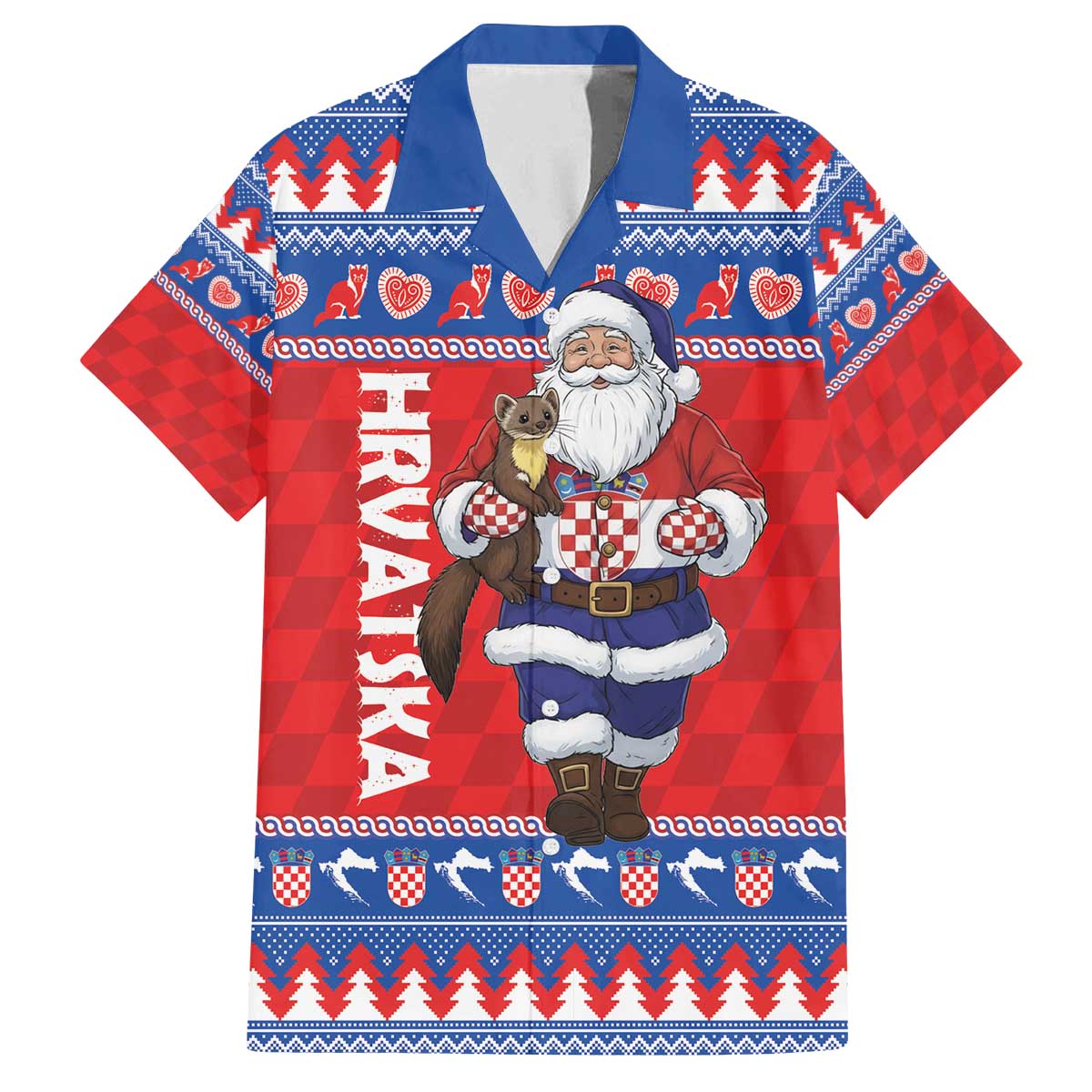 Croatia Christmas Family Matching Off The Shoulder Long Sleeve Dress and Hawaiian Shirt Djed Bozicnjak Hrvatska - Wonder Print Shop