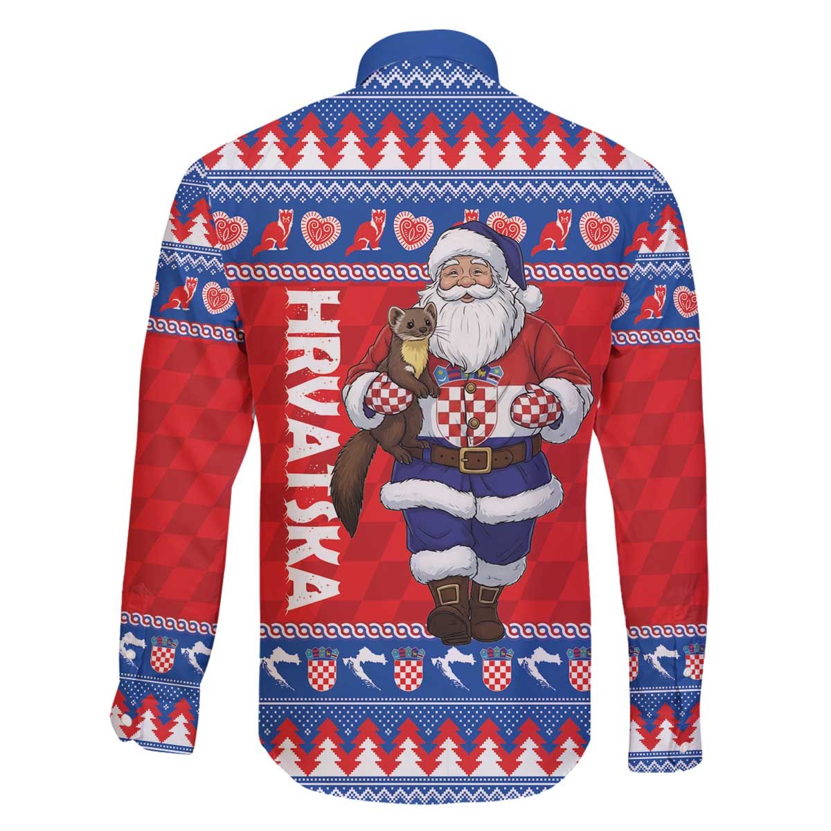 Croatia Christmas Family Matching Off The Shoulder Long Sleeve Dress and Hawaiian Shirt Djed Bozicnjak Hrvatska - Wonder Print Shop