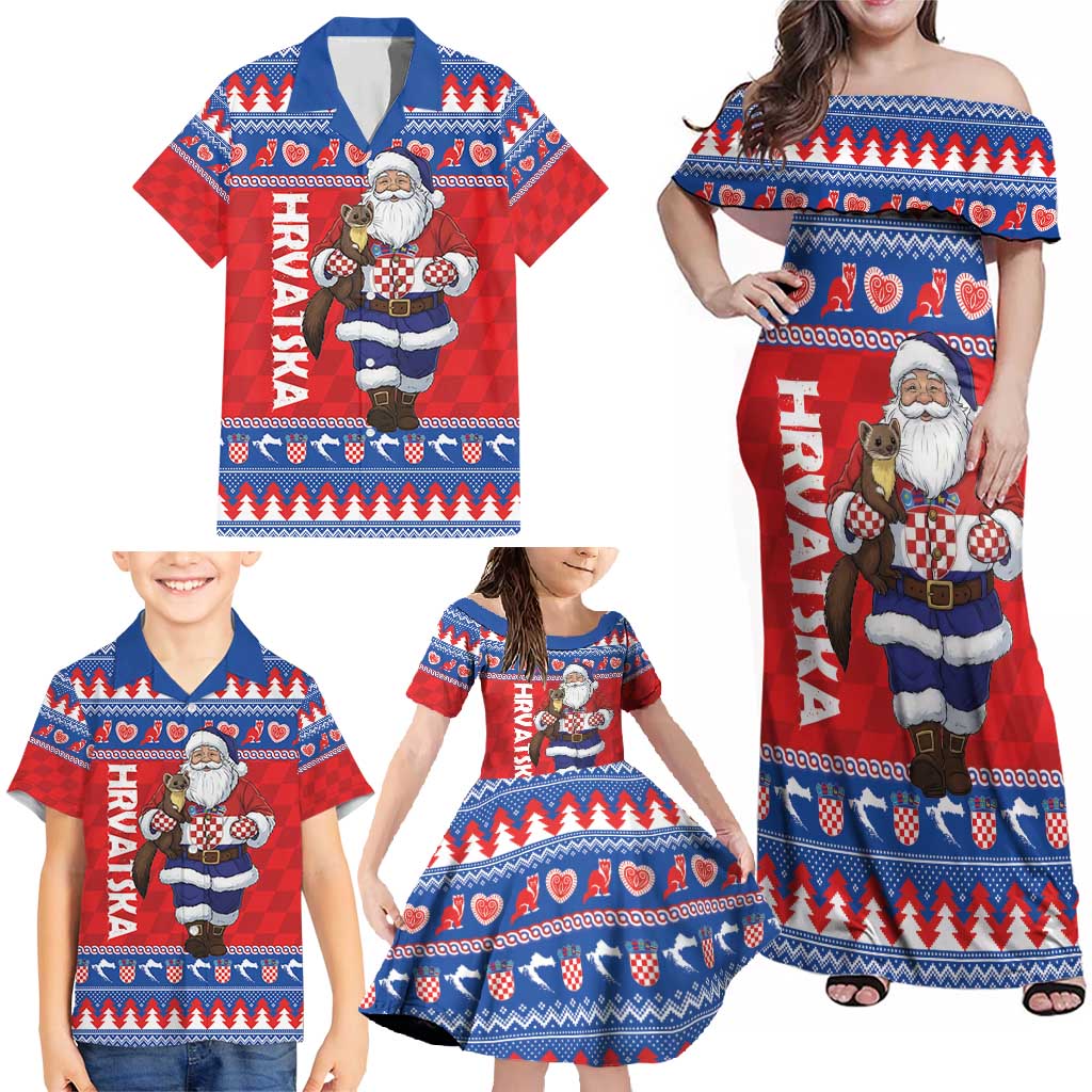 Croatia Christmas Family Matching Off Shoulder Maxi Dress and Hawaiian Shirt Djed Bozicnjak Hrvatska - Wonder Print Shop