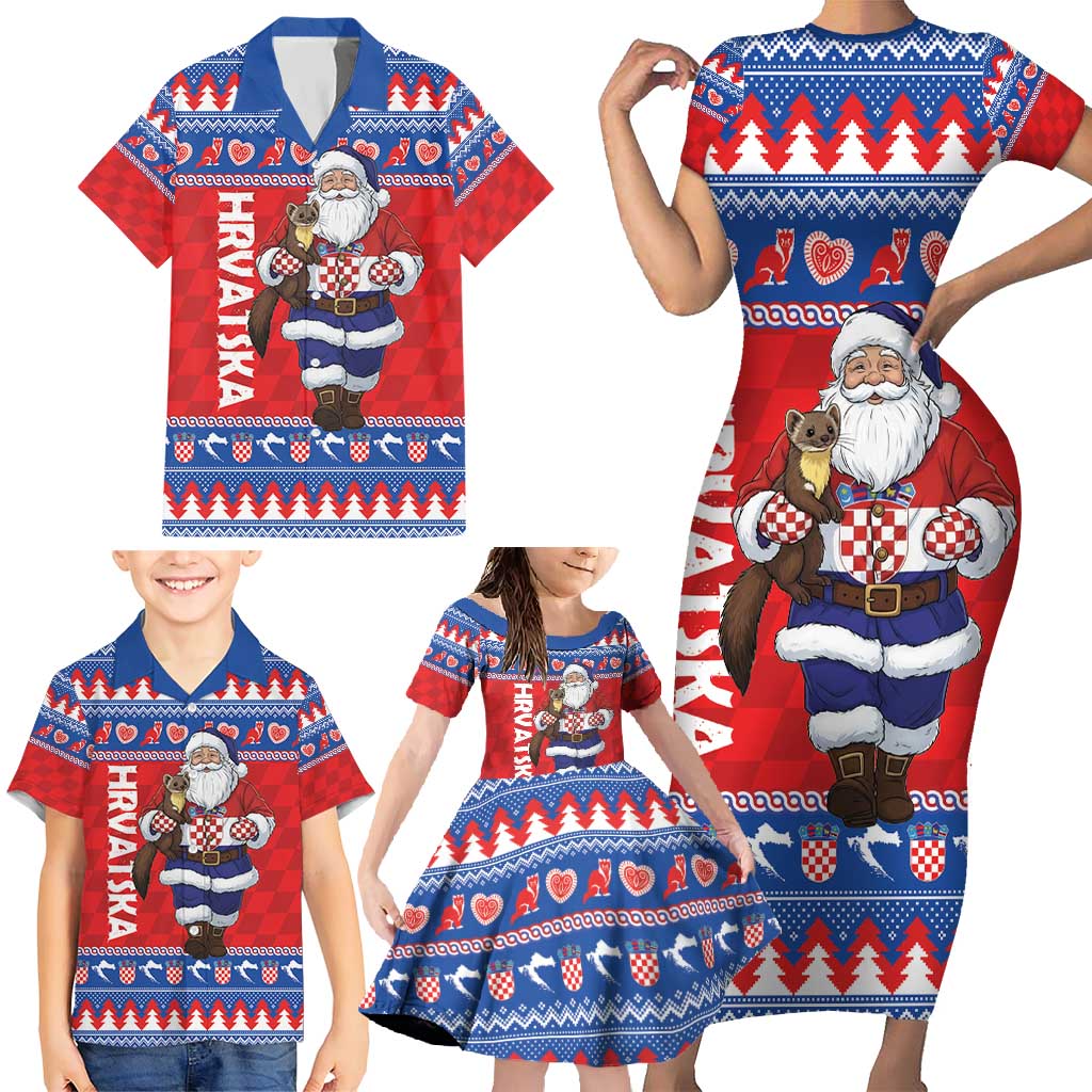 Croatia Christmas Family Matching Short Sleeve Bodycon Dress and Hawaiian Shirt Djed Bozicnjak Hrvatska - Wonder Print Shop