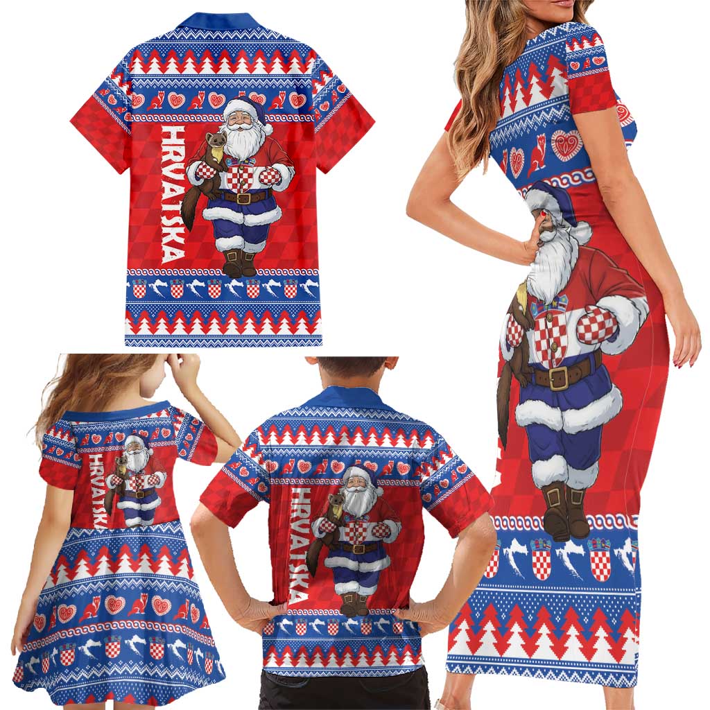 Croatia Christmas Family Matching Short Sleeve Bodycon Dress and Hawaiian Shirt Djed Bozicnjak Hrvatska - Wonder Print Shop