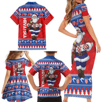 Croatia Christmas Family Matching Short Sleeve Bodycon Dress and Hawaiian Shirt Djed Bozicnjak Hrvatska - Wonder Print Shop