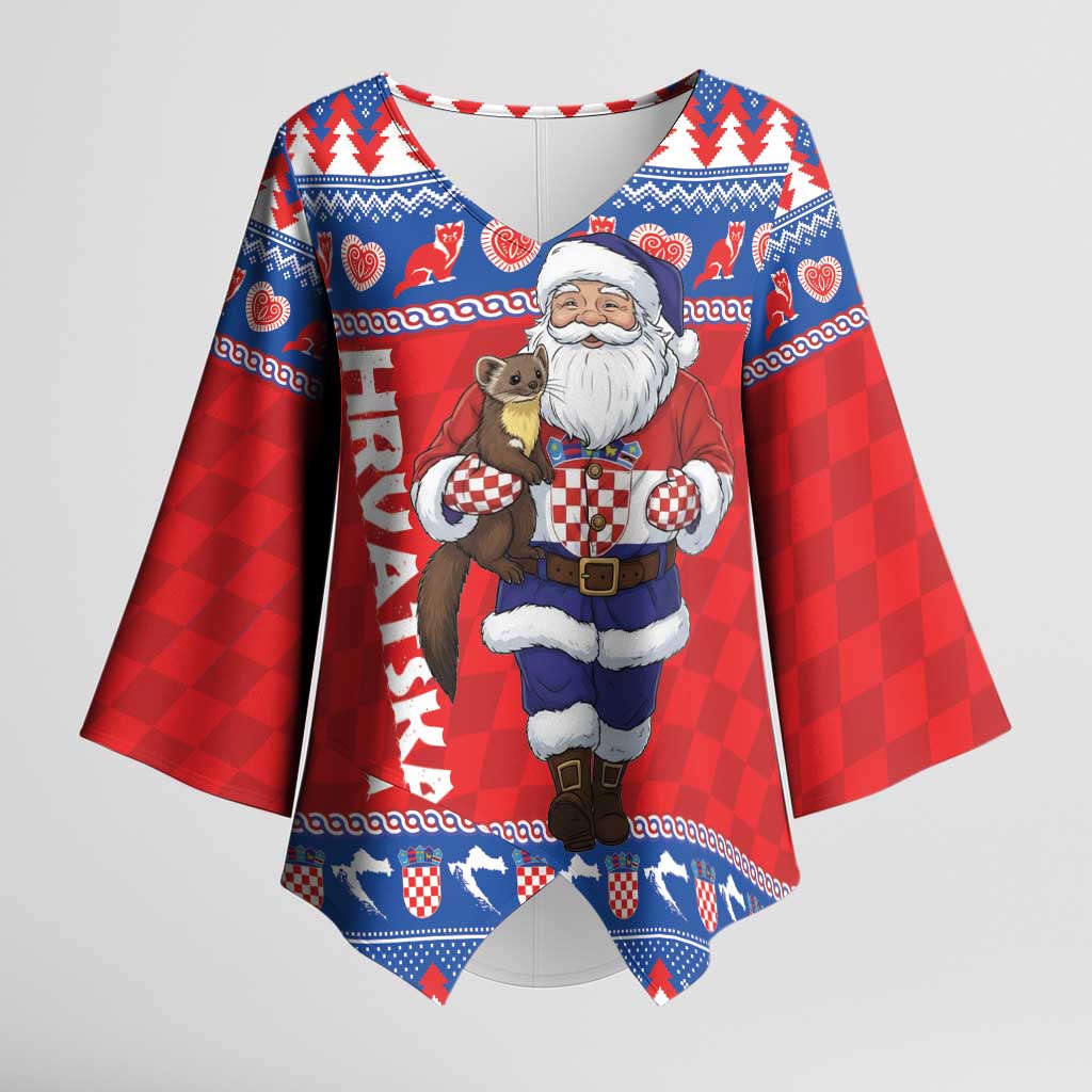 Croatia Christmas Kimono Sleeve Blouse Djed Bozicnjak Hrvatska - Wonder Print Shop