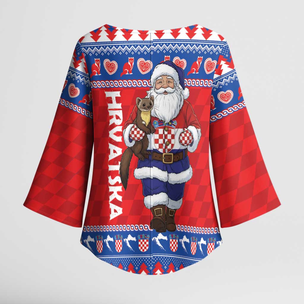 Croatia Christmas Kimono Sleeve Blouse Djed Bozicnjak Hrvatska - Wonder Print Shop