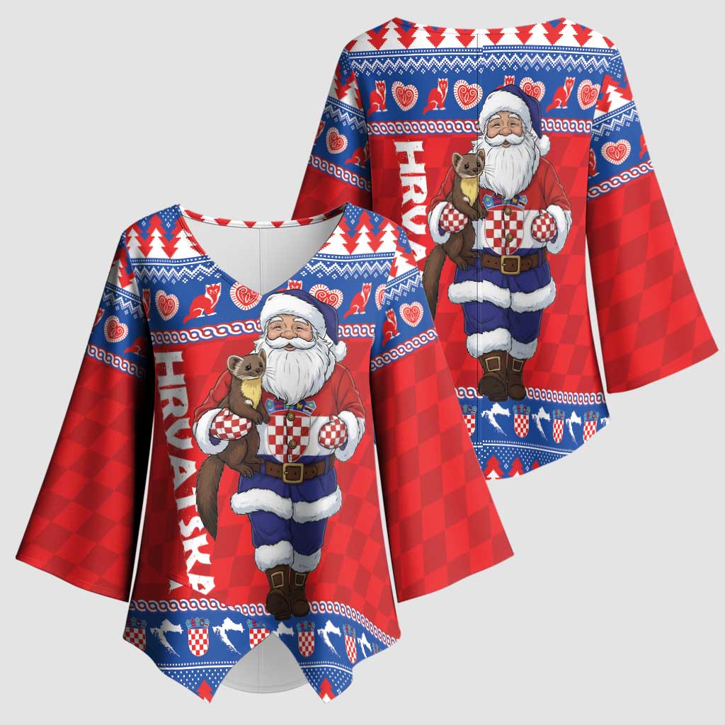 Croatia Christmas Kimono Sleeve Blouse Djed Bozicnjak Hrvatska - Wonder Print Shop