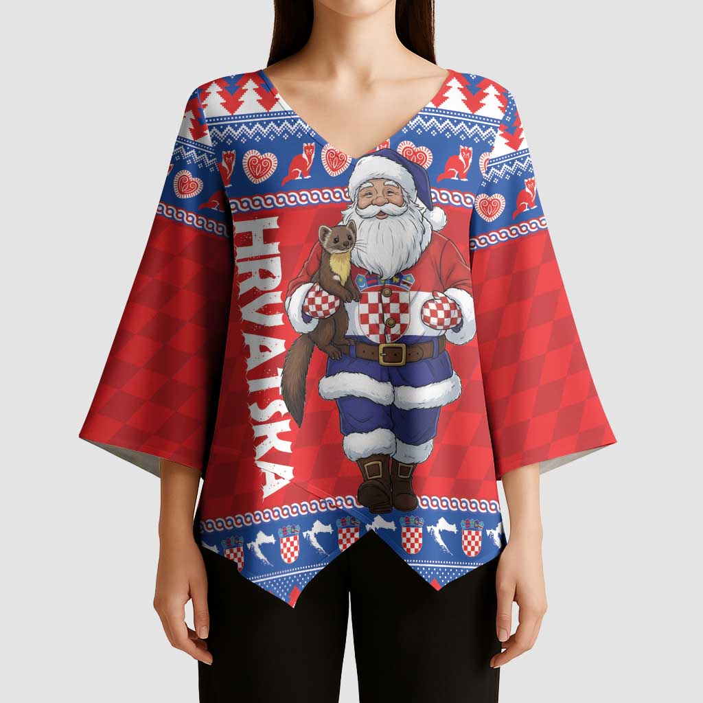 Croatia Christmas Kimono Sleeve Blouse Djed Bozicnjak Hrvatska - Wonder Print Shop