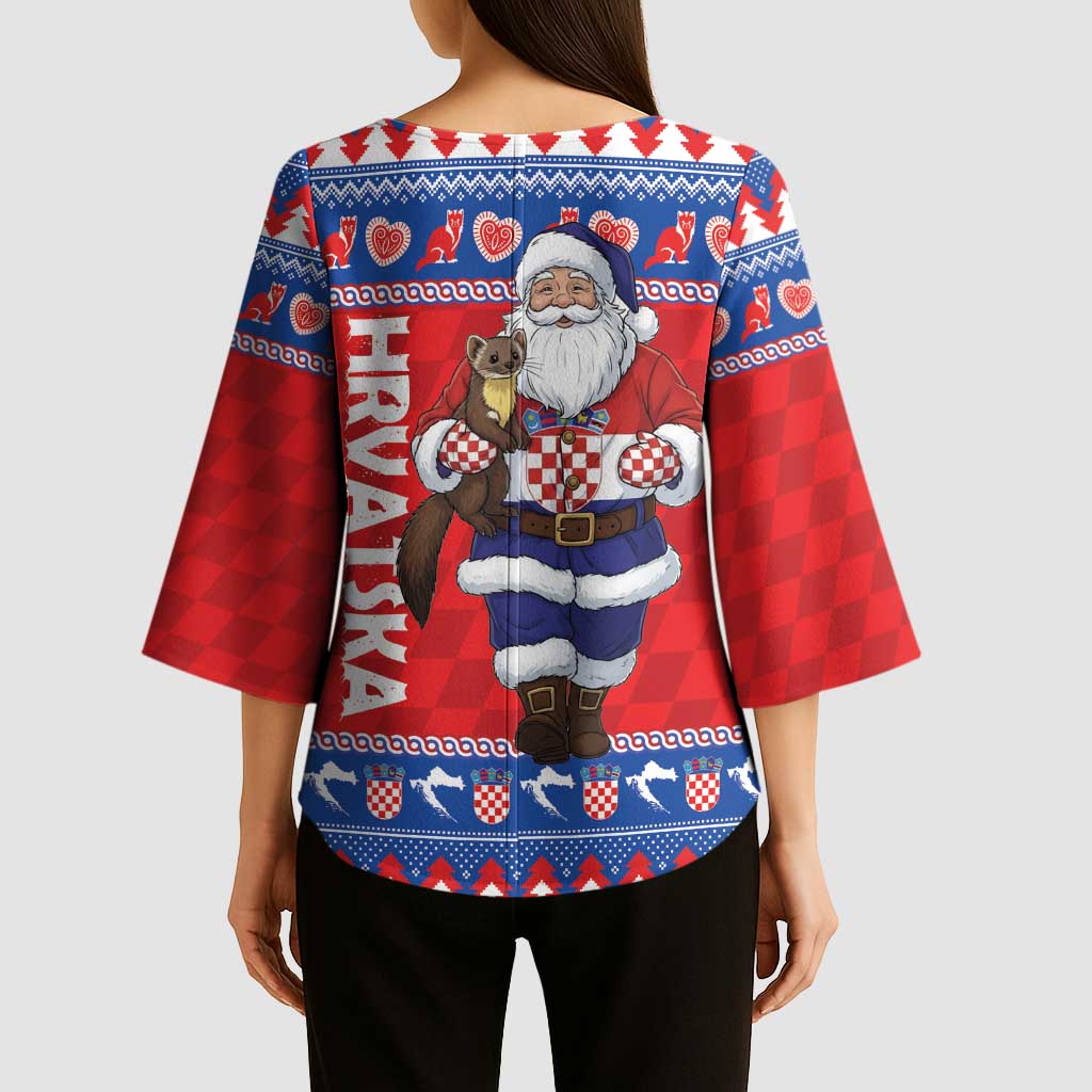 Croatia Christmas Kimono Sleeve Blouse Djed Bozicnjak Hrvatska - Wonder Print Shop
