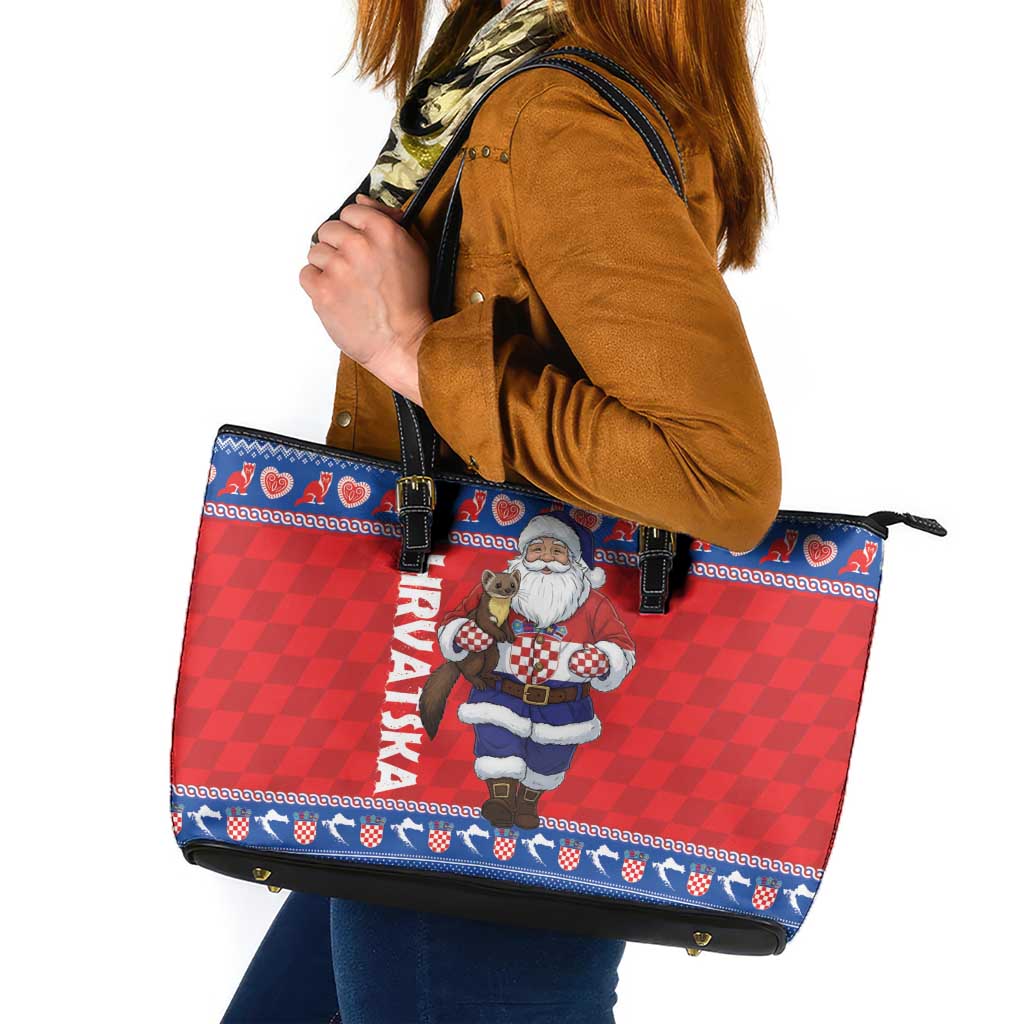 Croatia Christmas Leather Tote Bag Djed Bozicnjak Hrvatska - Wonder Print Shop