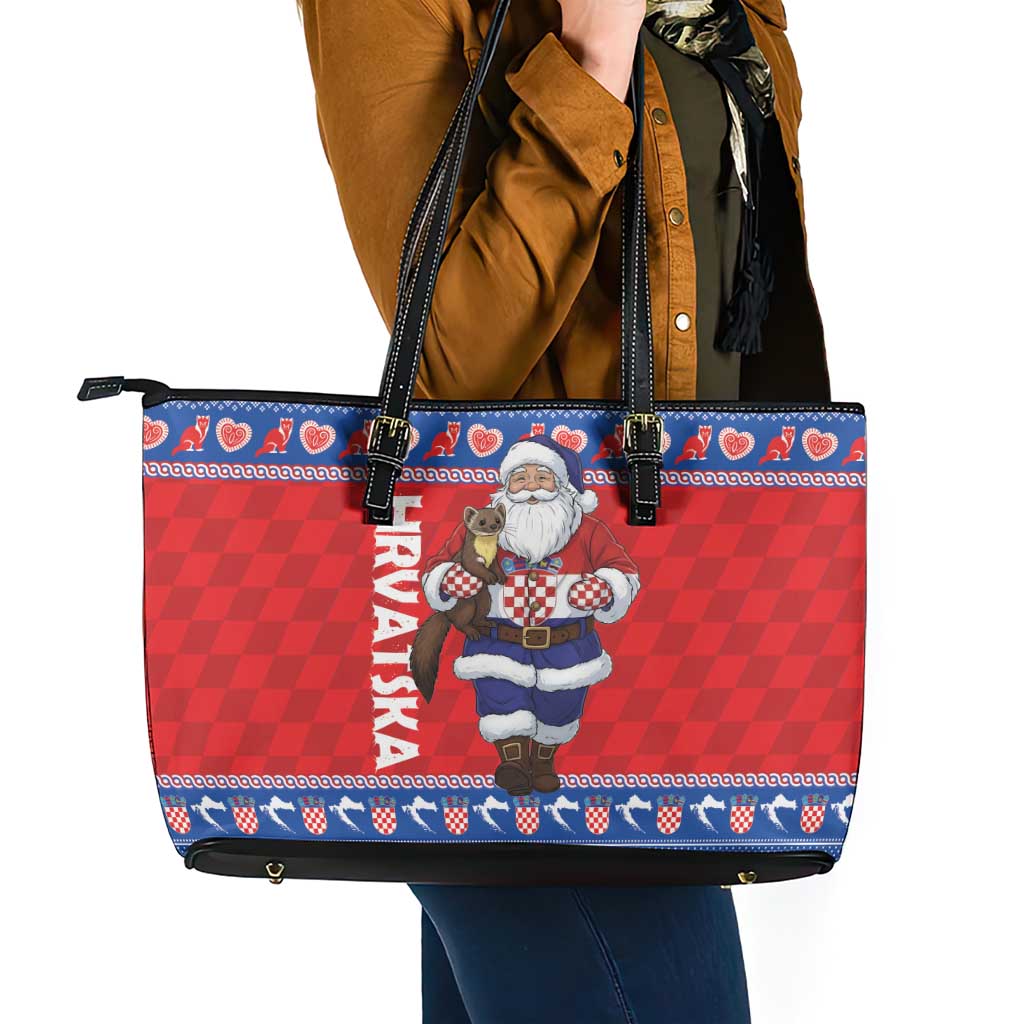 Croatia Christmas Leather Tote Bag Djed Bozicnjak Hrvatska - Wonder Print Shop