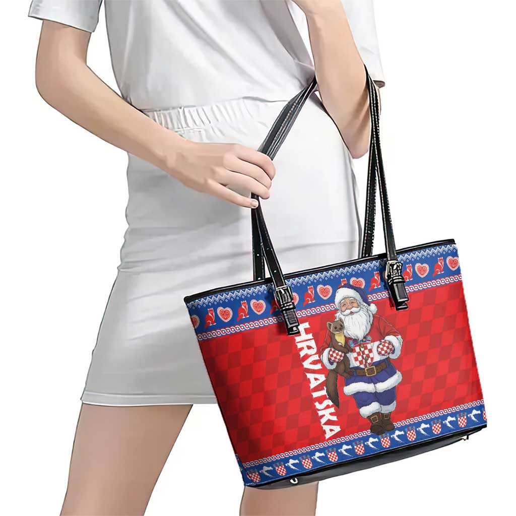 Croatia Christmas Leather Tote Bag Djed Bozicnjak Hrvatska - Wonder Print Shop