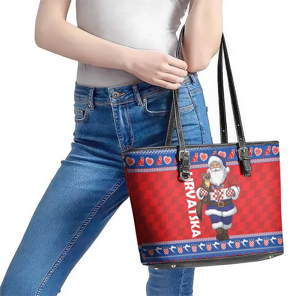 Croatia Christmas Leather Tote Bag Djed Bozicnjak Hrvatska - Wonder Print Shop