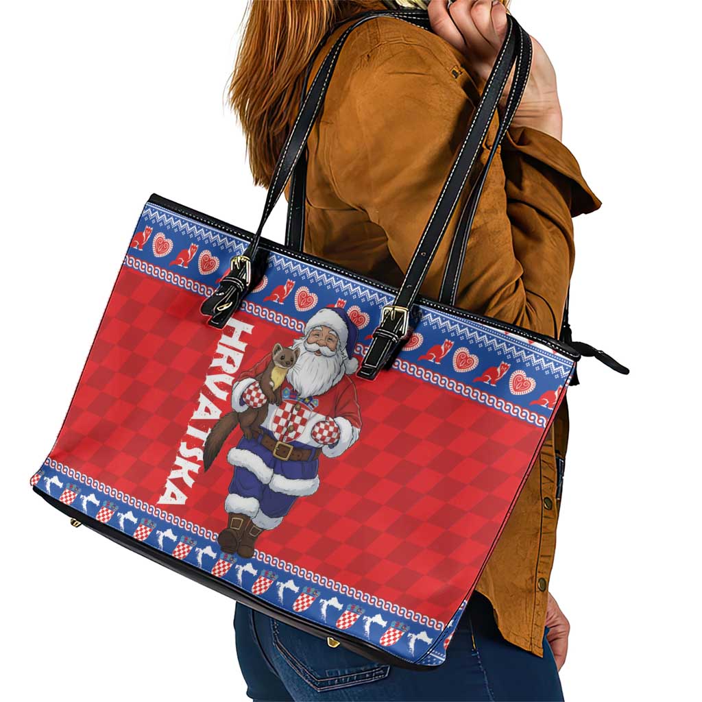 Croatia Christmas Leather Tote Bag Djed Bozicnjak Hrvatska - Wonder Print Shop