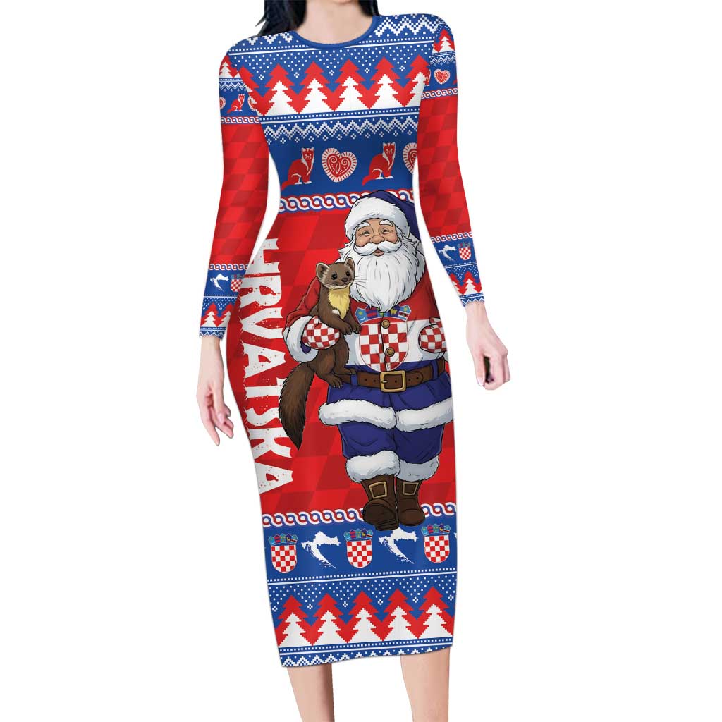 Croatia Christmas Long Sleeve Bodycon Dress Djed Bozicnjak Hrvatska - Wonder Print Shop