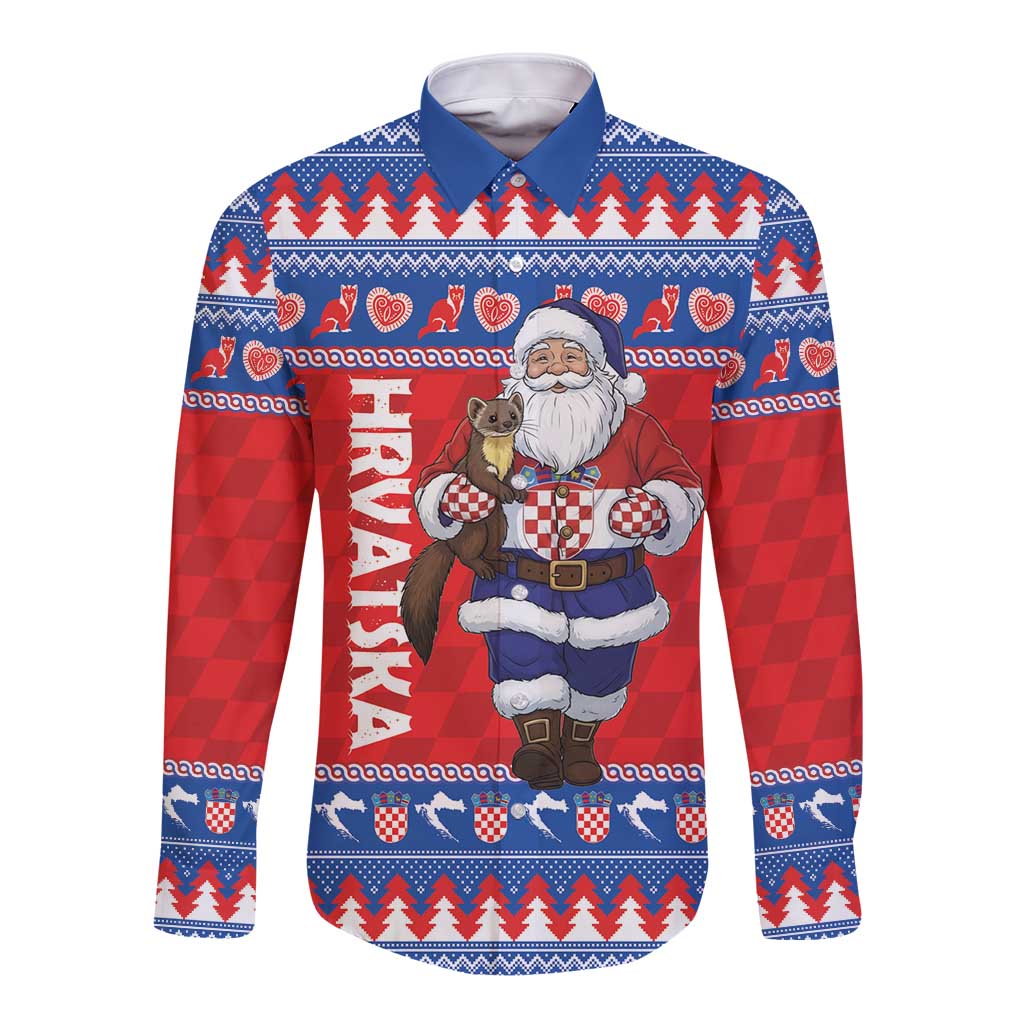 Croatia Christmas Long Sleeve Button Shirt Djed Bozicnjak Hrvatska - Wonder Print Shop