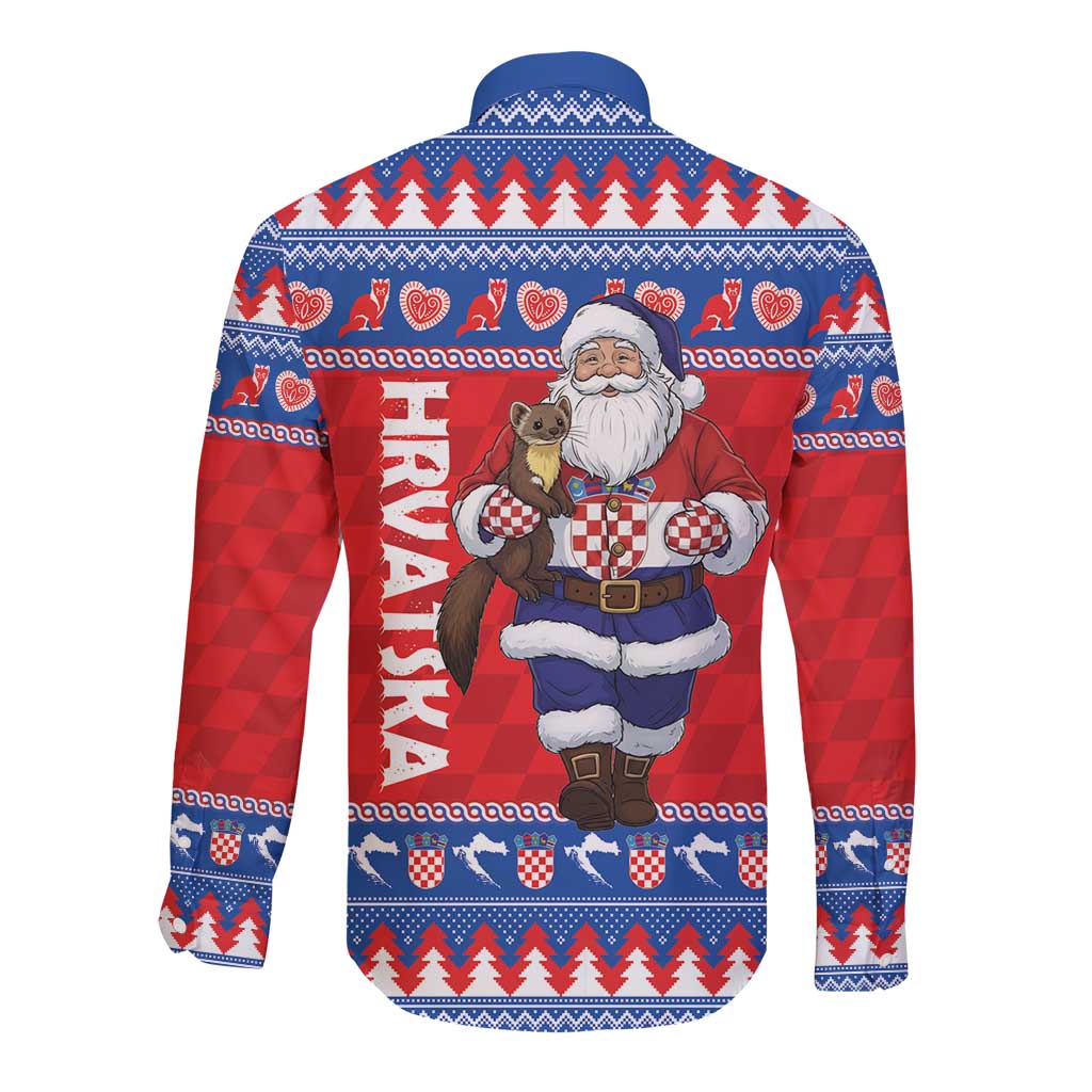 Croatia Christmas Long Sleeve Button Shirt Djed Bozicnjak Hrvatska - Wonder Print Shop