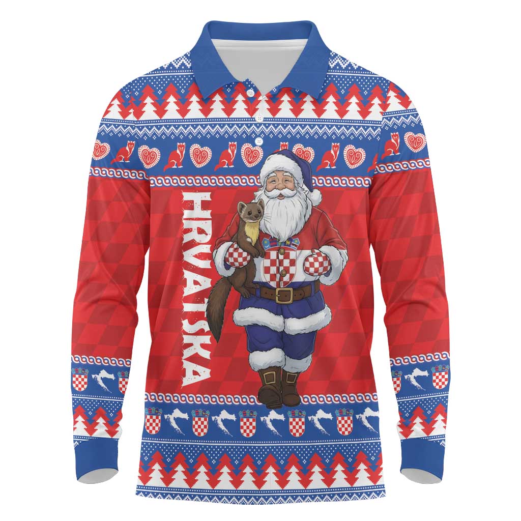 Croatia Christmas Long Sleeve Polo Shirt Djed Bozicnjak Hrvatska - Wonder Print Shop